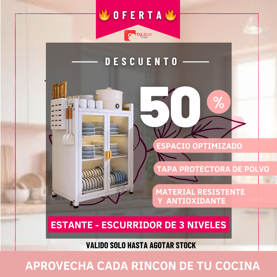 OFERTA 🔥 ESCURRIDOR 3 NIVELES CON TAPA - 50% DSCTO